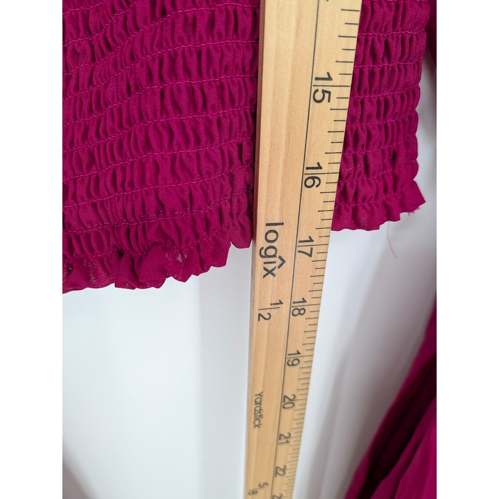 Fairycore Crop Top Womens Large Magenta Pink Smocked Bell Sleeve Statement Flowy - Picture 9 of 10